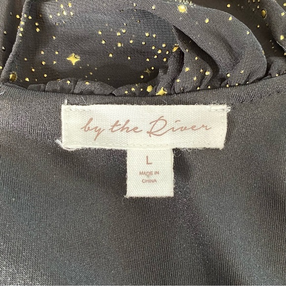 Anthropologie By The River Black Gold Star Print Midi Dress - Picture 12 of 14